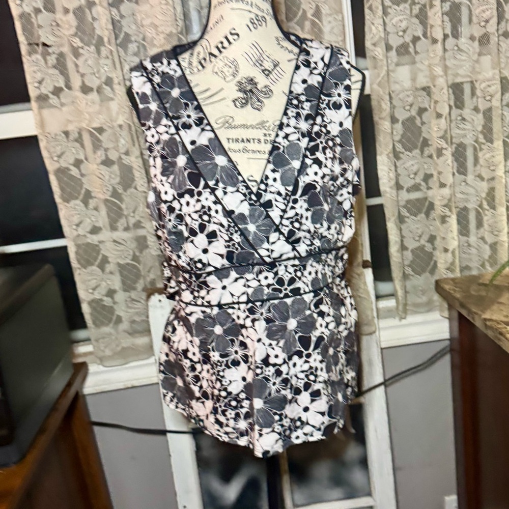 Perceptions Black and White Wrap Blouse